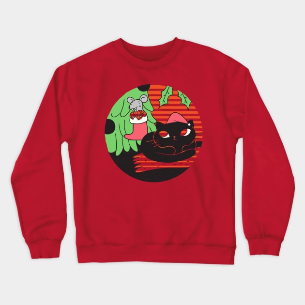 The Christmas Tree, The Black Cat And The Mouse Crewneck Sweatshirt by Feminist Foodie